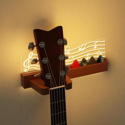 Gitarren Wandhalterung Ständer mit LED-Lichtern - Massivholz & Acryl USB-betriebenes Gitarrenzubehör - Geschenk für Männer, Gitarristen, Musikliebhaber