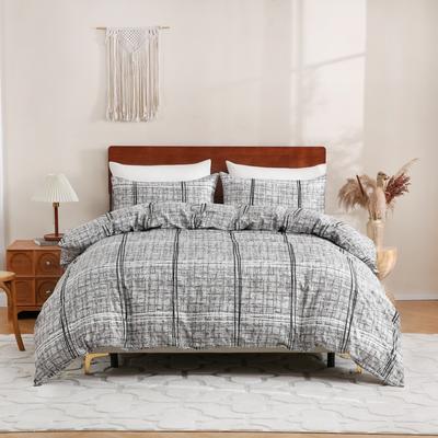 Plaid Duvet Cover Set Queen Reversible Geometric Comforter Cover Vintage Farmhouse Bedding Set White and Black Lines Quilt Cover