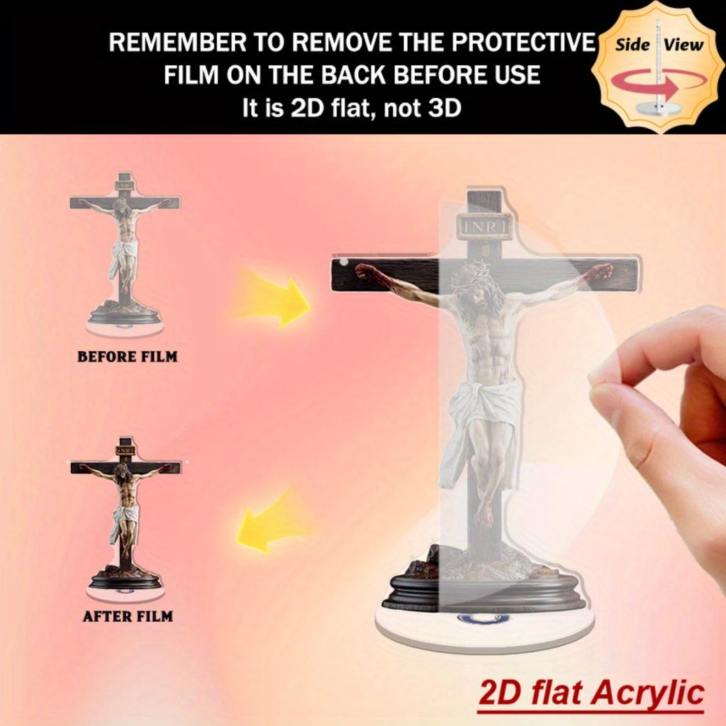 2D Flat Christian Jesus Cross Tabletop Decor,Religious Acrylic Ornament for Church Home Office,Creates Tranquil Atmosphere for Meditation Prayer Room