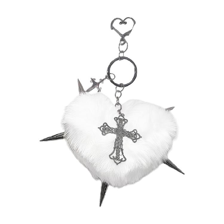 Alternative Culture Symbol Keychain Plush Heart Studs Crucifix Fashion Keyring Accessory for Music Event