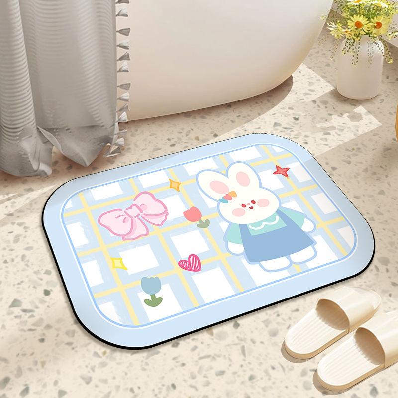 Cartoon Bathroom Absorbent Floor Mat, Cute Animal Entrance Door, Wear-resistant and Stain-resistant Foot Mat, Toilet Quick-drying Non-slip Carpet