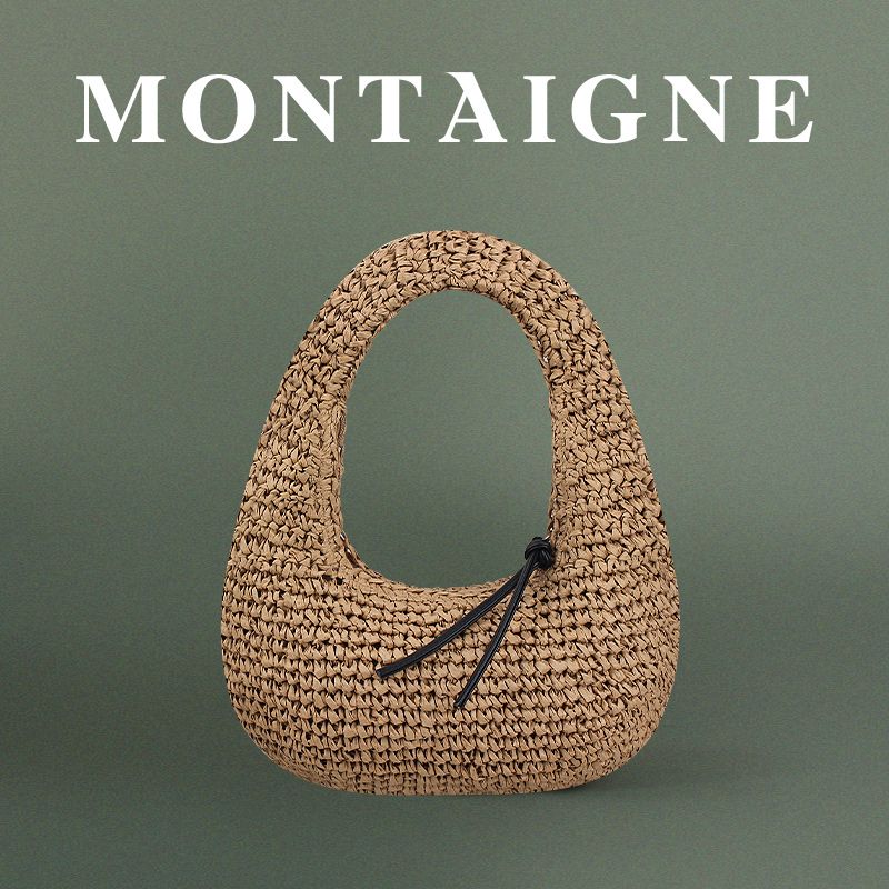 

French Montaigne/Montian 2025 Straw Small Portable Straw Bag Vacation Ins Shoulder Handmade Bag Khaki-Khaki