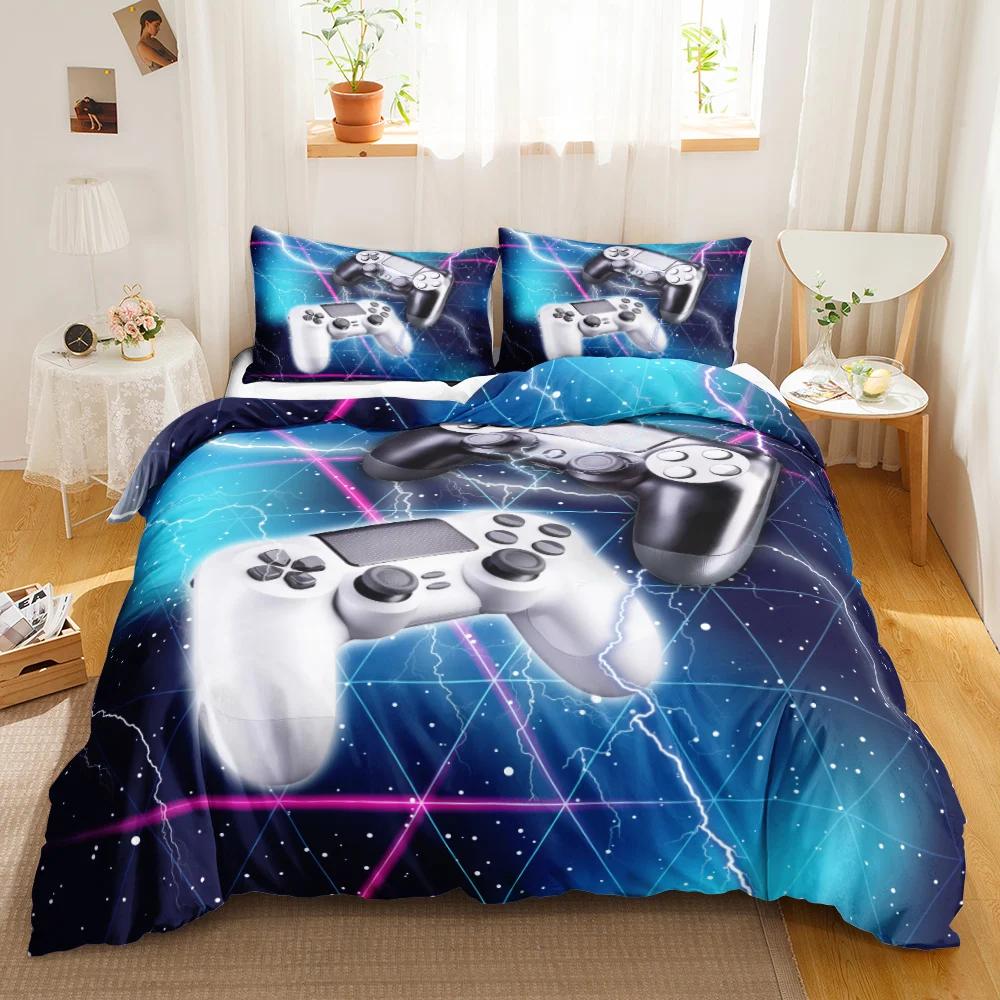 Games Duvet Cover Set Gradient Gaming Comforter Cover for Kids Teen Gamepad Bedding set Neon Games Polyester Qulit Cover