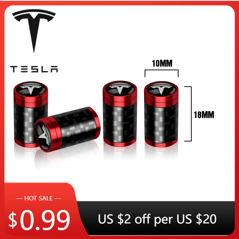 Car Sticker Tesla 4Pcs Car Carbon Fiber Wheel Tire Valve Caps Stem Case For Tesla Model 3 Model S X Roadster SpaceX Cybertruck C