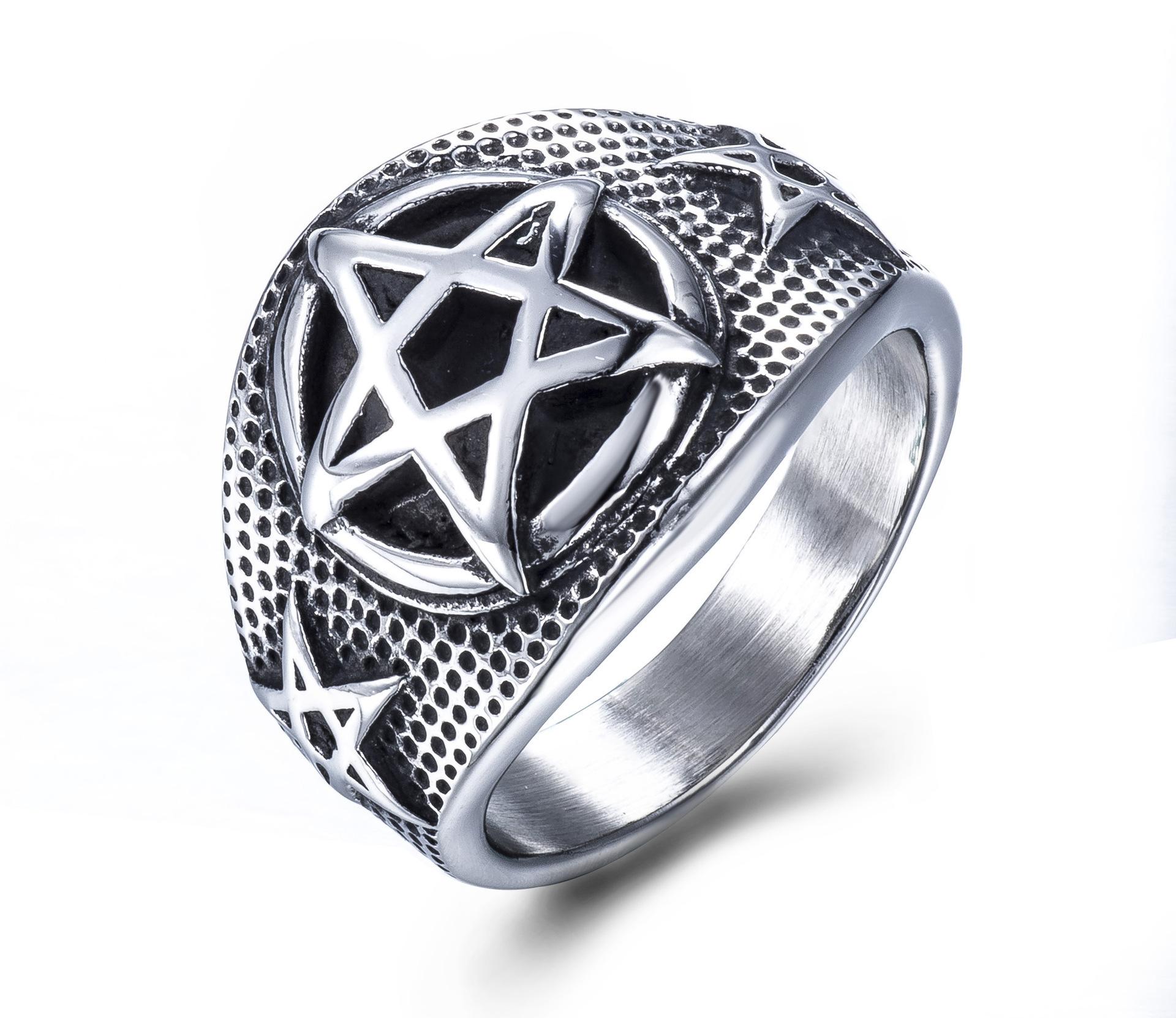 

Персонализированное ретро-кольцо из титановой стали с гексаграммой, модное мужское кольцо в стиле панк, ювелирные изделия в стиле хип-хоп, аксессуары No. 12