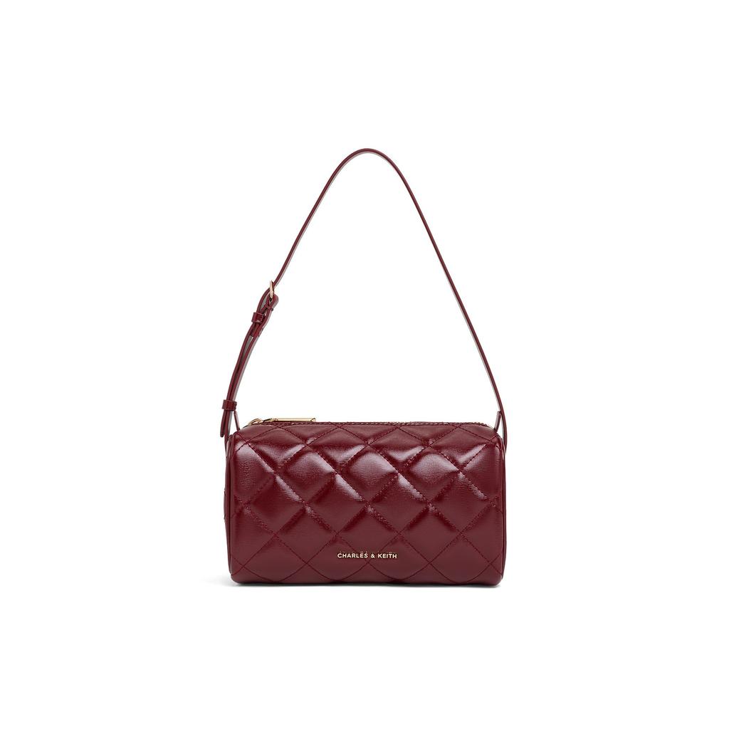 Charles & Keith Quilted Small Square Bag Evening Party Annual Meeting PU Crossbody Shoulder Bag Small Women bags Burgundy Champagne CK2-20701600-A