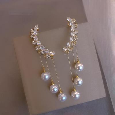 Korean Fashion Tassels Pearl Dangle Earrings for Women Creative New Personality Design Zircon Earring Wedding Party Jewelry Gift