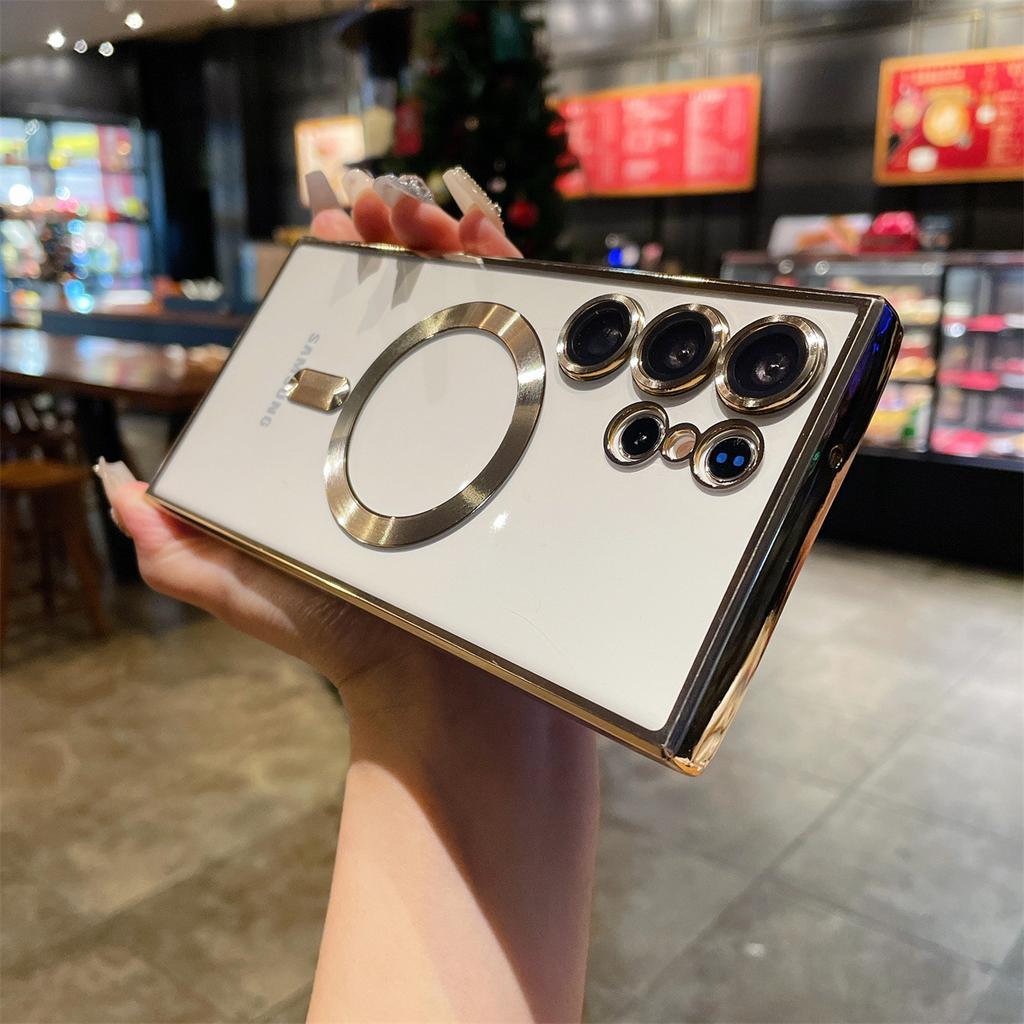 Suitable for Samsung S25 Electroplated Magnetic S24ultra Mobile Phone Case A54 Silicone Soft S23u Transparent Full Package