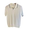 Summer Men Lapel Short Sleeve Shirt Striped Trim V-Neck Slim Fit Business Knitting Shirt Tops Elastic Pullover Tops