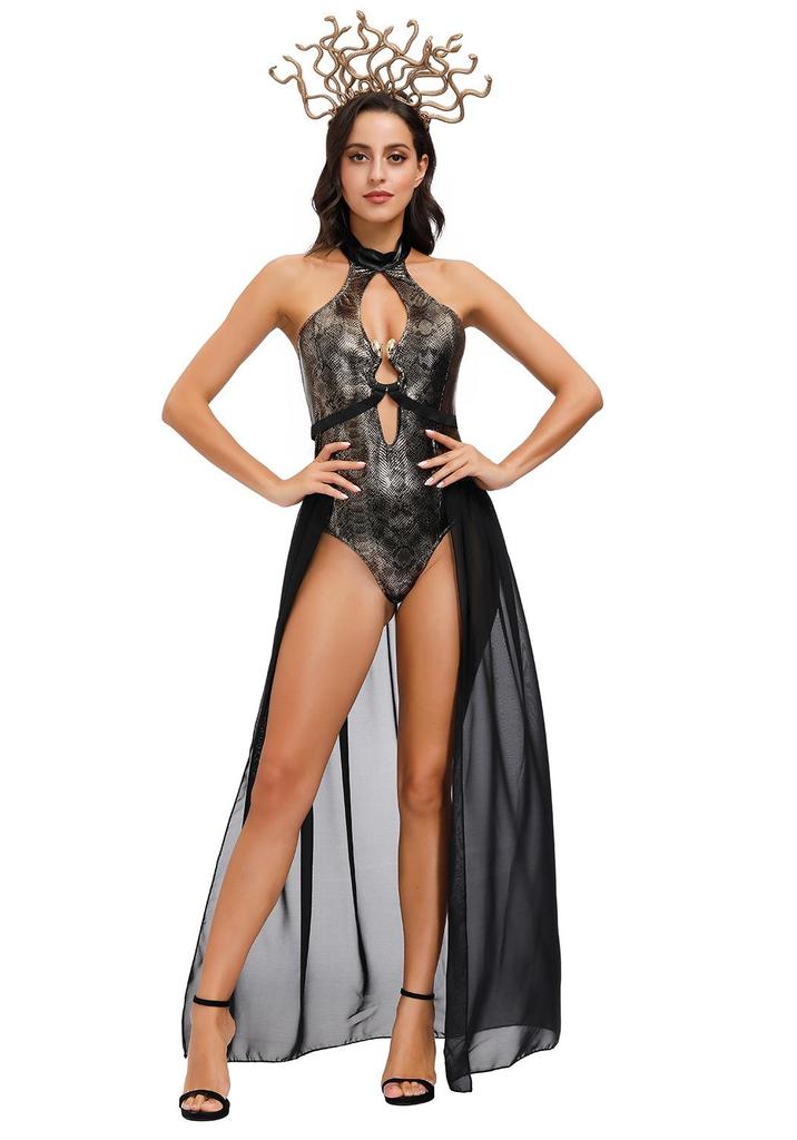 Medusa Costume - Snake-Haired Gorgon Role-Play Outfit for Halloween and Stage Performance.