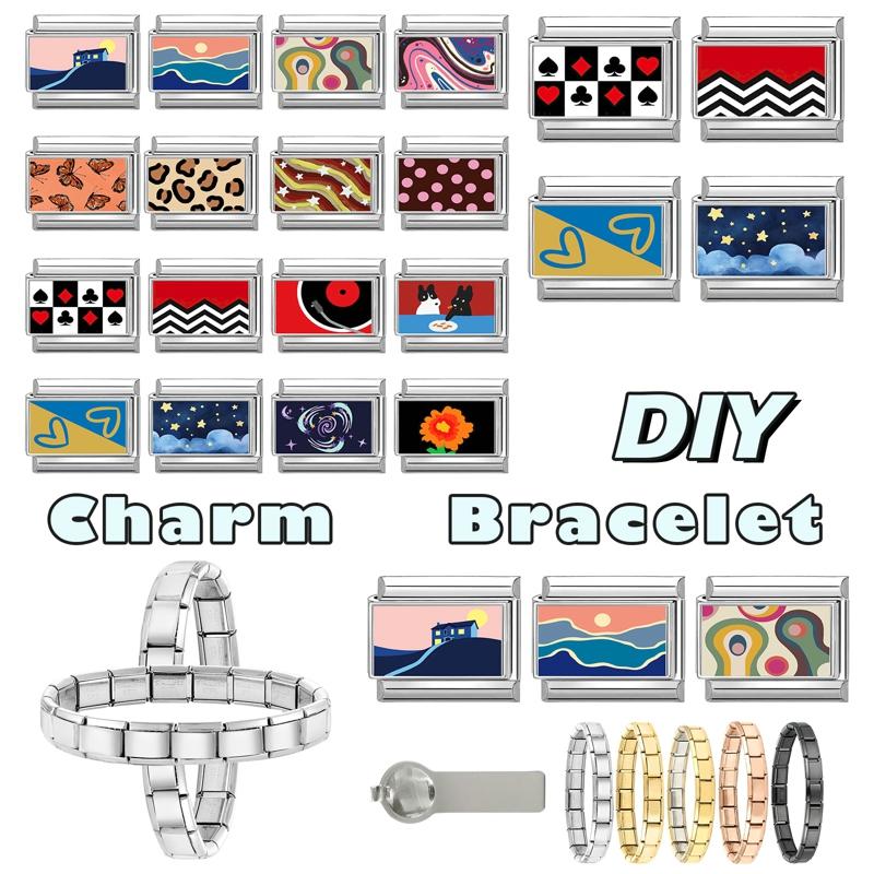 Wholesale Star Heart Sunrise Butterfly Cat Dog Rose Waves Italian Charm Link Fit 9mm Stainless Steel Jewelry DIY Making Bracelet