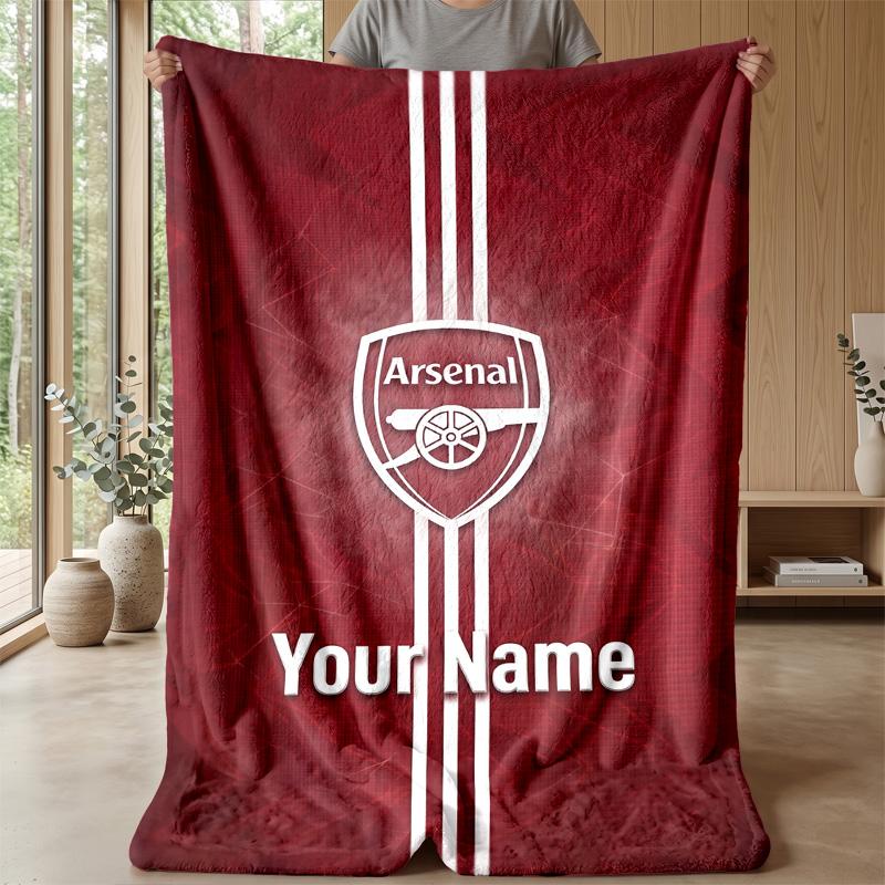 Custom Text Flannel Throw Blanket, Lightweight Cozy Bed Sofa BlanketArsenal FC