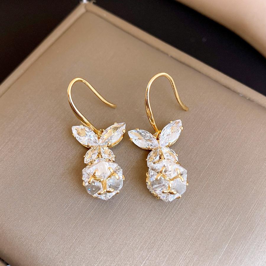 18K real gold electroplated zircon butterfly ball pendant earrings exquisite design pendant earrings