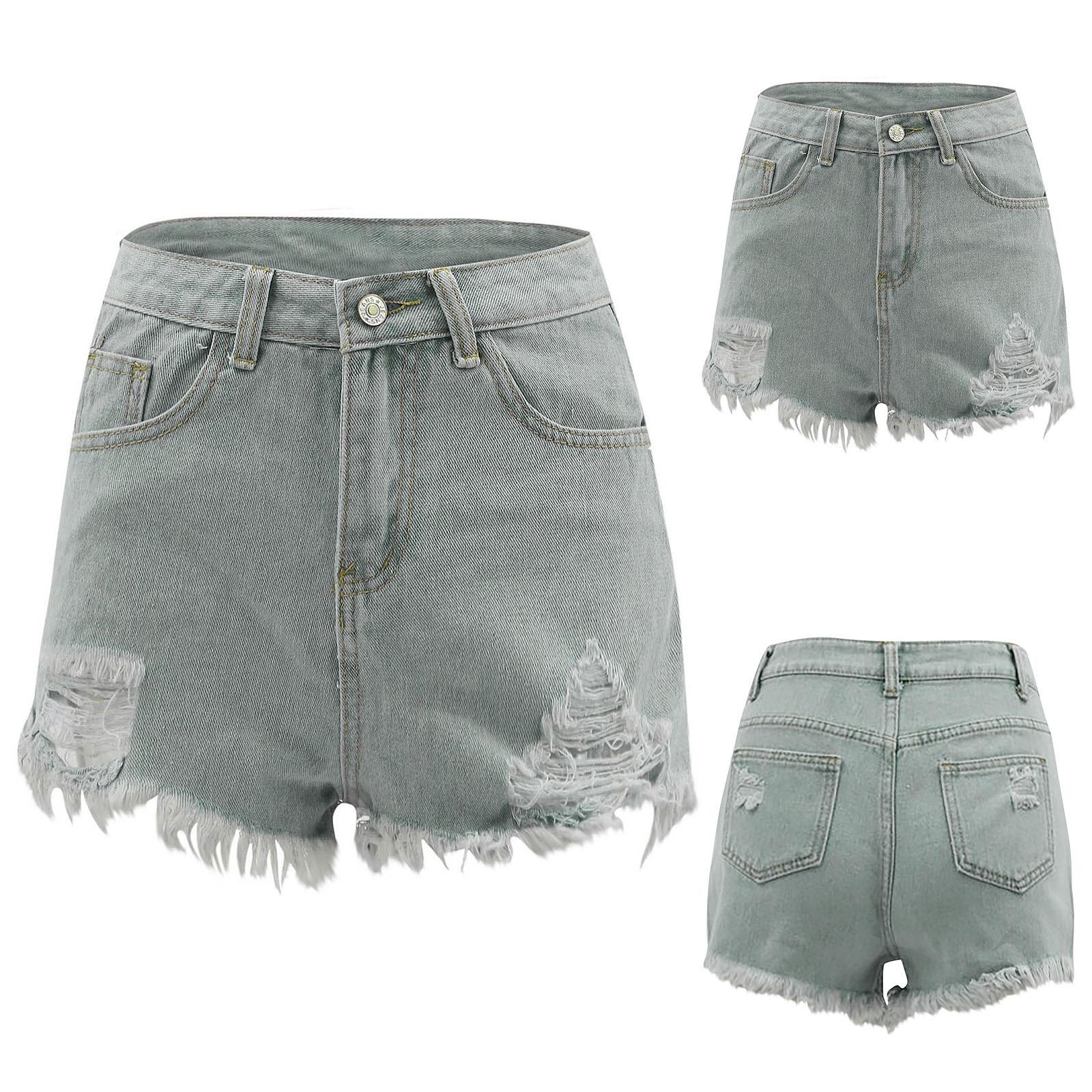 

Женские повседневные джинсовые шорты со средней талией, эластичные джинсовые шорты с карманами и рваной бахромой M синий