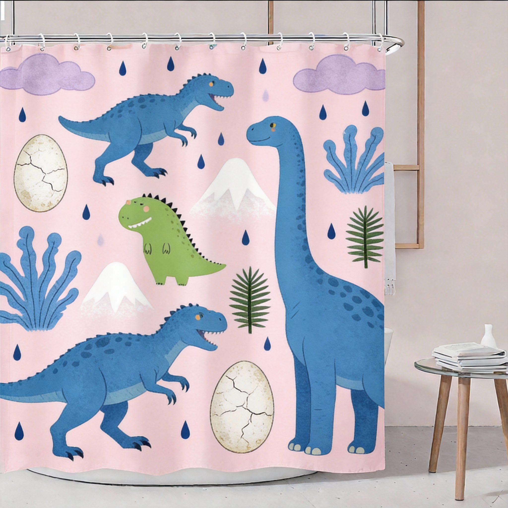 

Cute Dinosaur Shower Curtain Green Cartoon Dinosaurs Print For Kids Bathroom Decor Polyester Bath Curtain With Hooks W60H190(CM)-1 Pcs