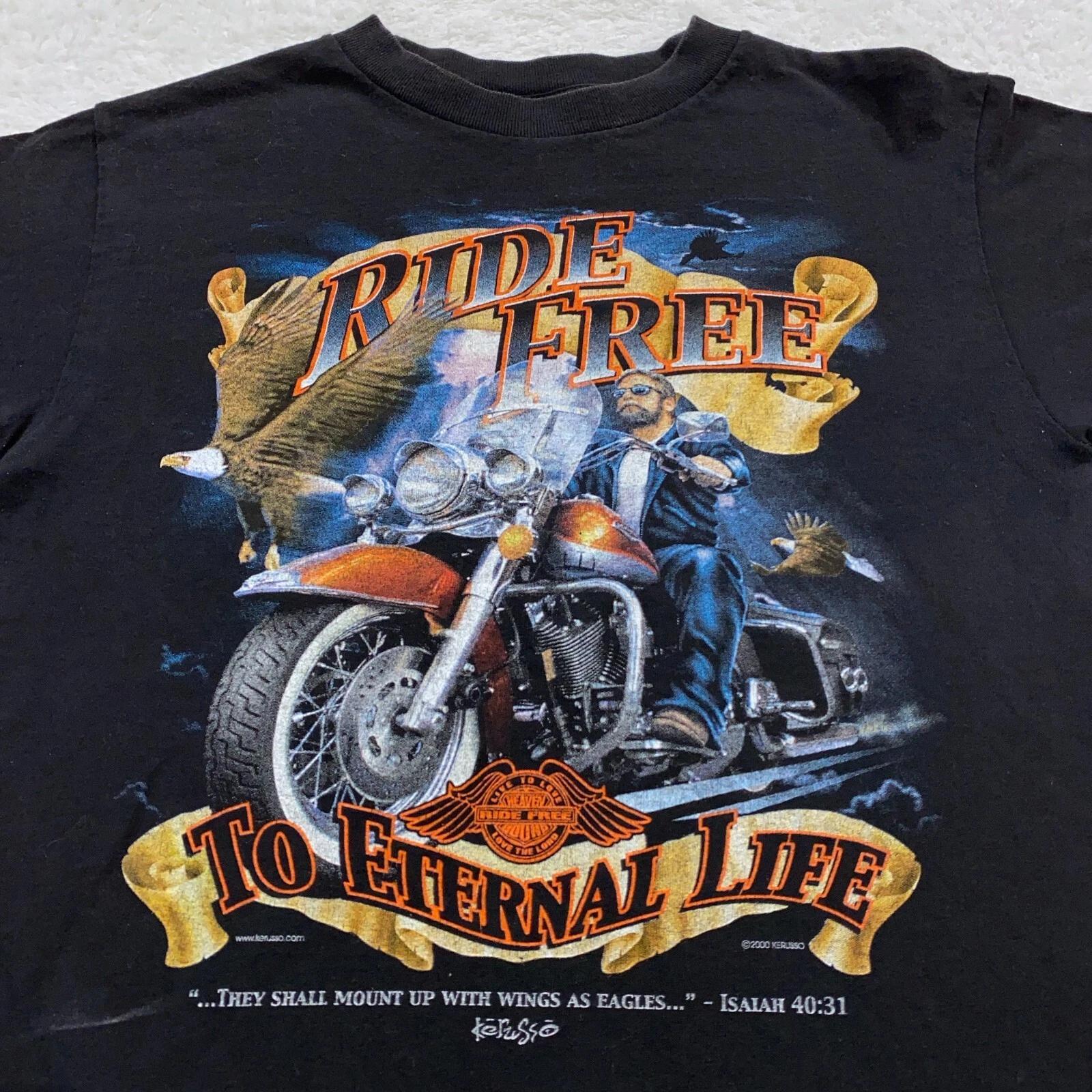 vtg 90s RIDE FREE TO ETERNAL LIFE HEAVEN BOUND BIKER T-Shirt SMALL god jesus S