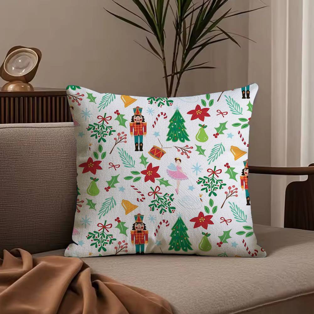 Nutcracker Soldier Christmas Pillow Case Anti-dustmite Pillowcase Invisible Zipper Silky Short Plush Sofa Cushion Cover