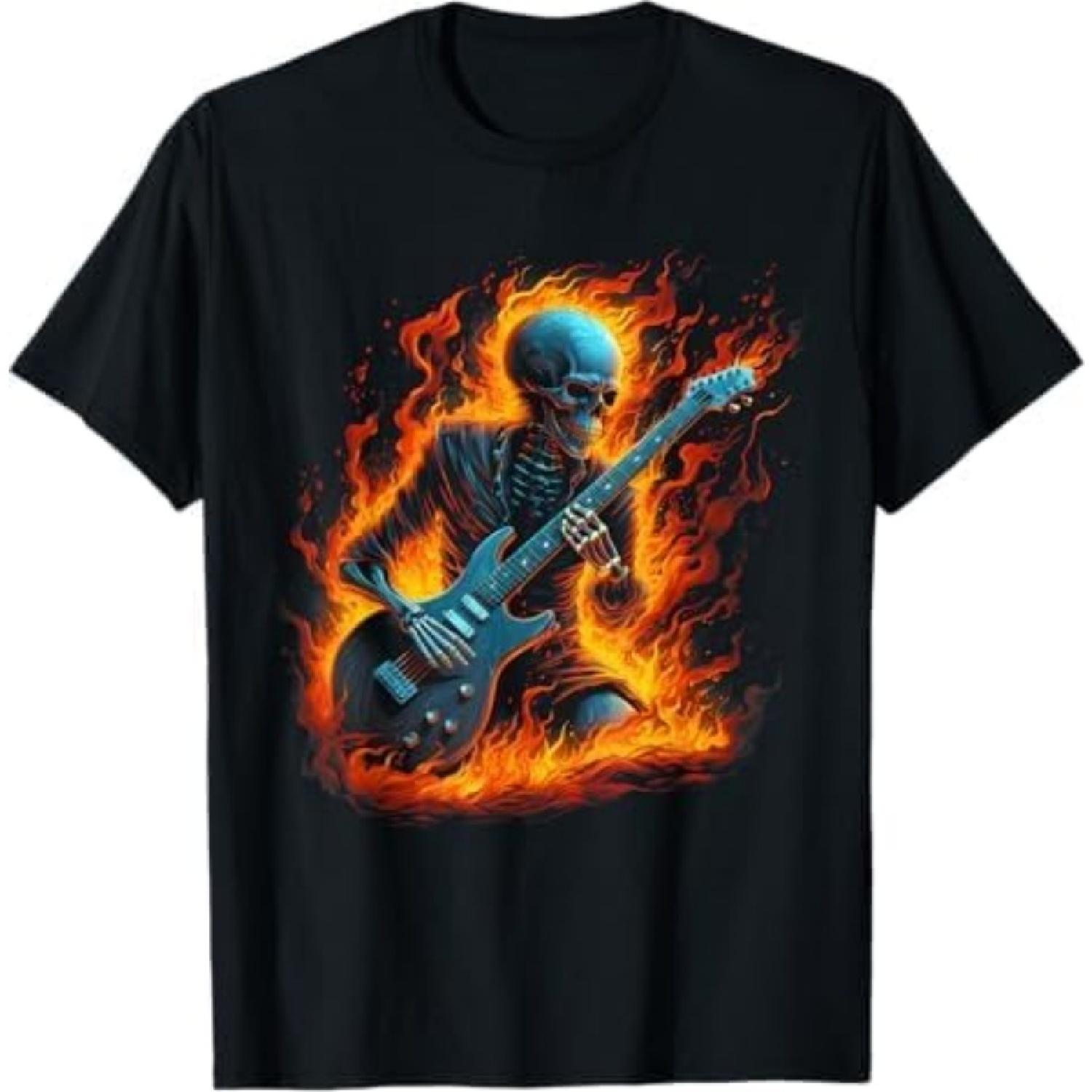 

Skeleton with Fire Guitar Spooky Halloween Rock Band Concert T-Shirt DT8 Mens Womens Tank Top Sweatshirt Hoodie Black XXXXXL різнокольоровий