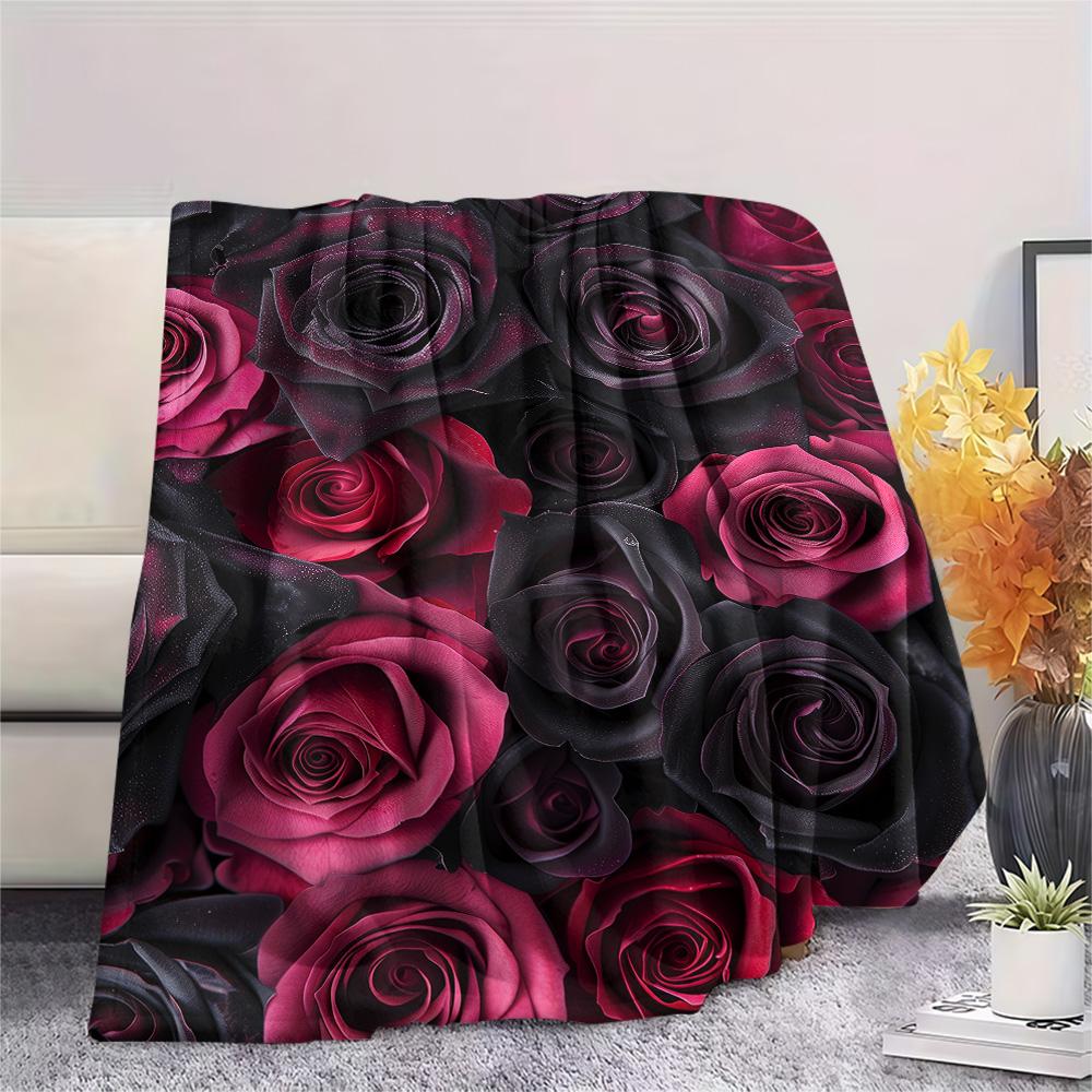 Rose Print Flannel Blanket, High quality Comfortable for All Seasons, Home Decor, Warmth and Comfort, Perfect for Christmas Gifts