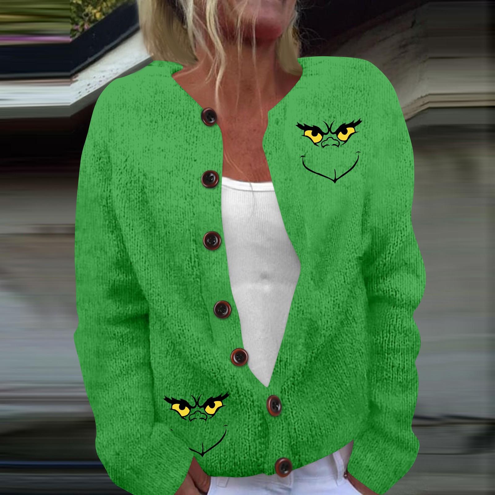 

Women s Fashion Christmas Printed Long Sleeve Knitted Cardigan Button Down Jacket XXXXXL