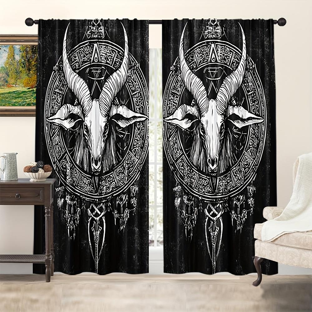 Artistic Modern Baphomet Curtains Light Filtering Design Bedroom Living Room Dining Study Curtain With Rod Pocket Blackout Polyester Perfect For Area