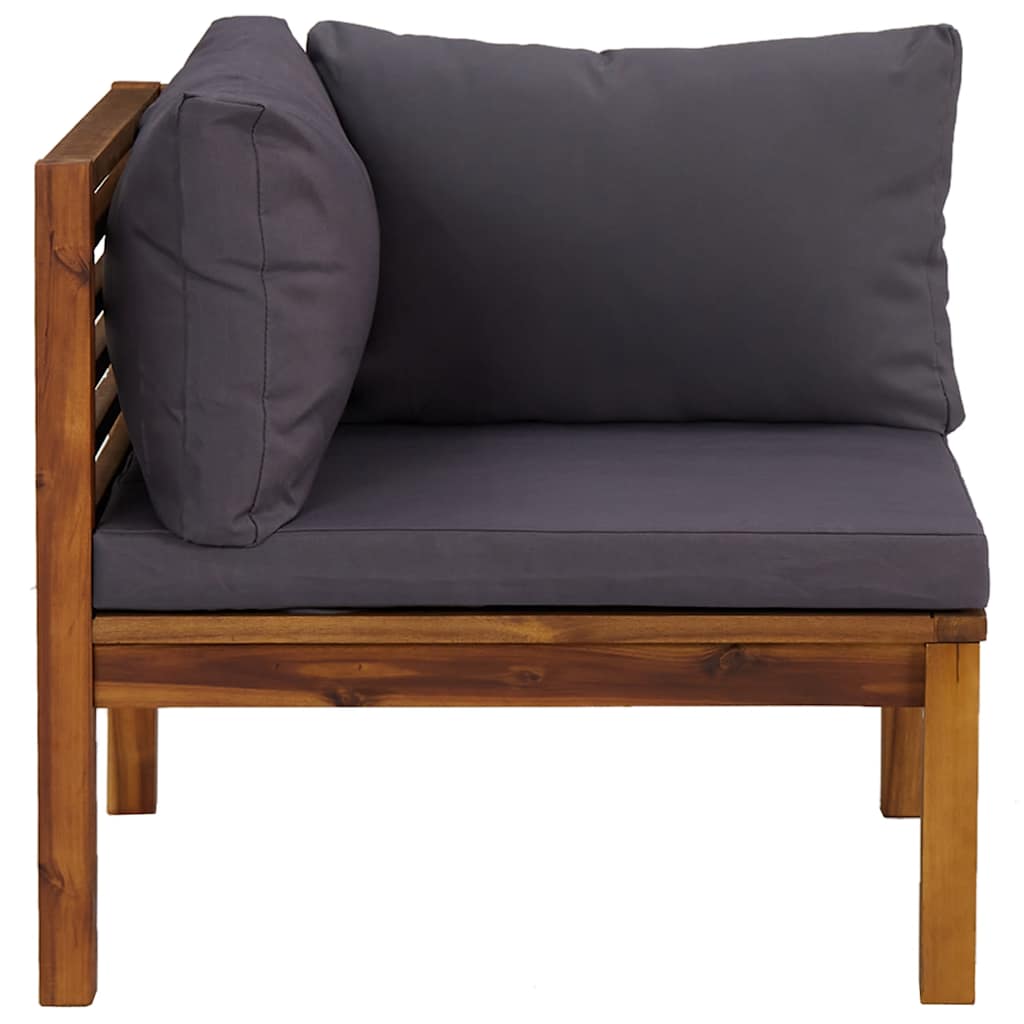 vidaXL Ecksofas 2 Stk. mit Dunkelgrauen Kissen Massivholz Teak