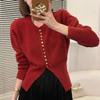 Heavy Industrial Waist Cardigan Sweater Metal Button 2023 Autumn and Winter High Waist Long Sleeve Solid Women Knitting Cardigan