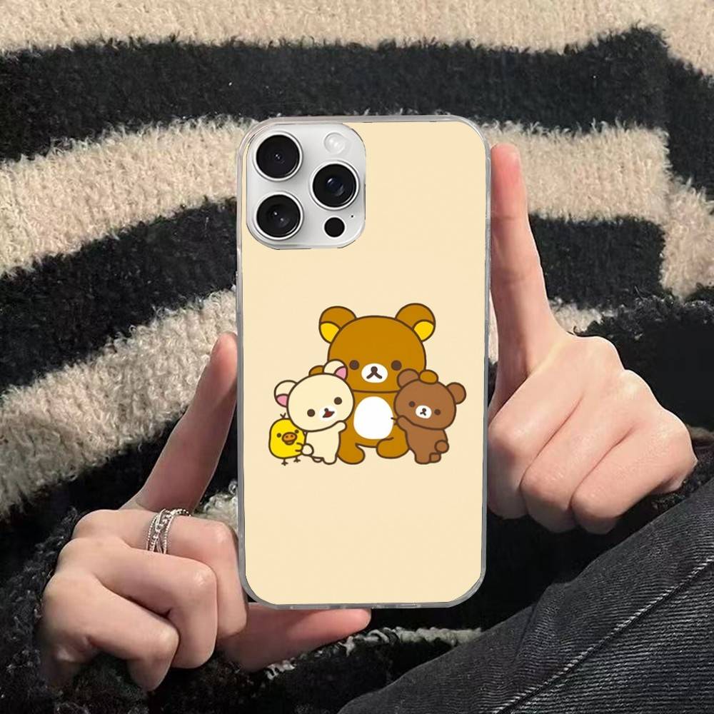 Cartoon Rilakkuma Bear For iPhone 17 16 15 14 13 12 11 Plus Pro Max Satin Colorful glossy surface Phone Case