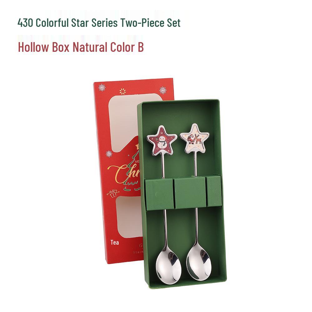 Christmas Cartoon Stainless Steel Spoon & Fork Set – Festive Cutlery with Gift Box