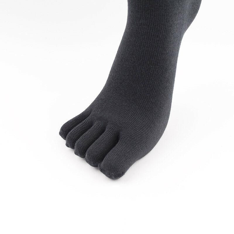 3 Pairs Men'S Business Dress Socks With Toes Solid Black White Comfortable Knitted Cotton Toe Sock High Quality 5 Finger Hosiery