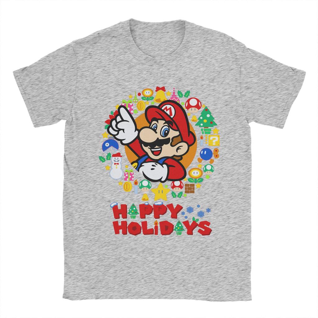 Cartoon Super Marios TShirt Men Women Merry Christmas Novelty Cotton Tee Shirt Crewneck Short Sleeve T Shirt Plus Size Clothing