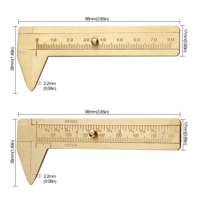 New 0 ~ 80mm 3.2 Inch Mini Solid Brass Sliding Gauge Double Scale Vernier Caliper Portable Tool Sharp Nosed Stationery
