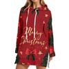 Kadın Uzun Kollu Noel Baskılı Kapüşonlu Sweatshirt Günlük Pullover Üst