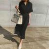 Fashion Summer Loose Short Sleeved Shirt Dress Simple Elegant Office Single Breast A-line Party Casual Simple Long Dresses Female Solid Color Clothing