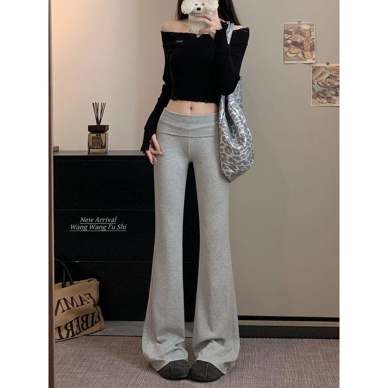 Kumikumi Stylish Pure Color Stretch Draped Casual Pants Women's Clothing Autumn Slimming Easiest for Match Bootcut Trousers Mop Pants