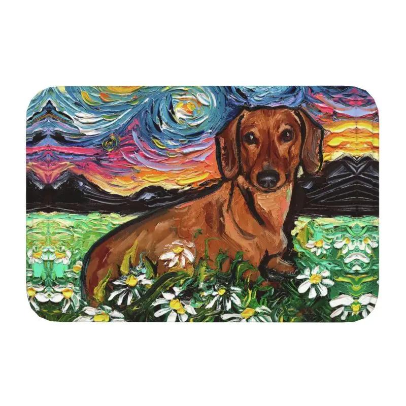 Custom Starry Night Dachshund Dog Doormat Anti-Slip Entrance Kitchen Bathroom Floor Door Mats Bedroom Balcony Carpet Rug