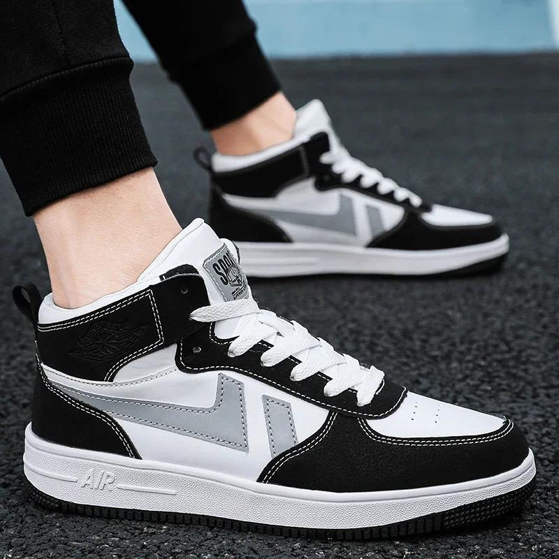 Men's Shoes 2025 Spring Leisure Sports Shoes Fashion All-match Basketball Shoes High Top Board Shoes