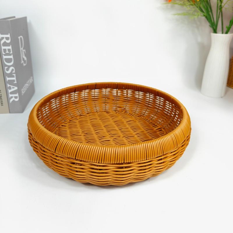 Round Woven Storage Basket Kitchen Vegetables Fruits Organizing Drying Tray PP Material Brown