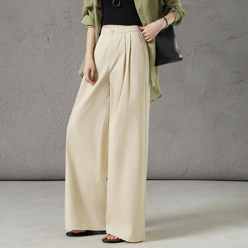 Demana Women's 100% Cotton Pleated Wide-Leg Casual Pants