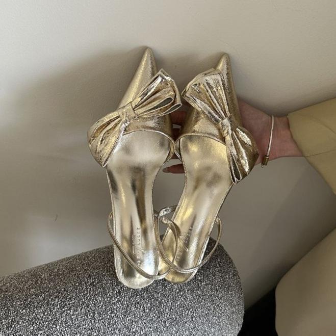 French Pointed Head Temperament Bow Sweet with Skirt Temperament Bag Head Sandals 2025 Spring and Autumn After Trip Strap Single Shoes