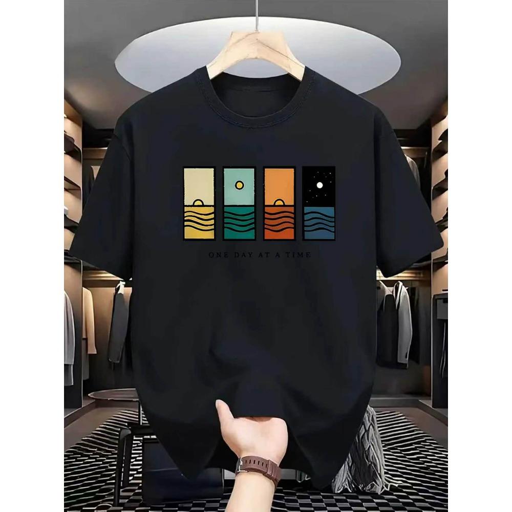 Summer Men's Comfortable Casual Loose Pattern Printed Sports Round Neck Short Sleeve T-shirt