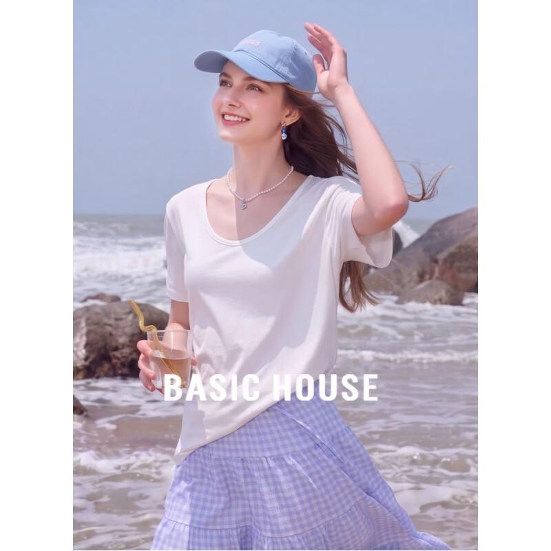 Basic House Women s Lyocell Blend U-Neck Short Sleeve T-Shirt M