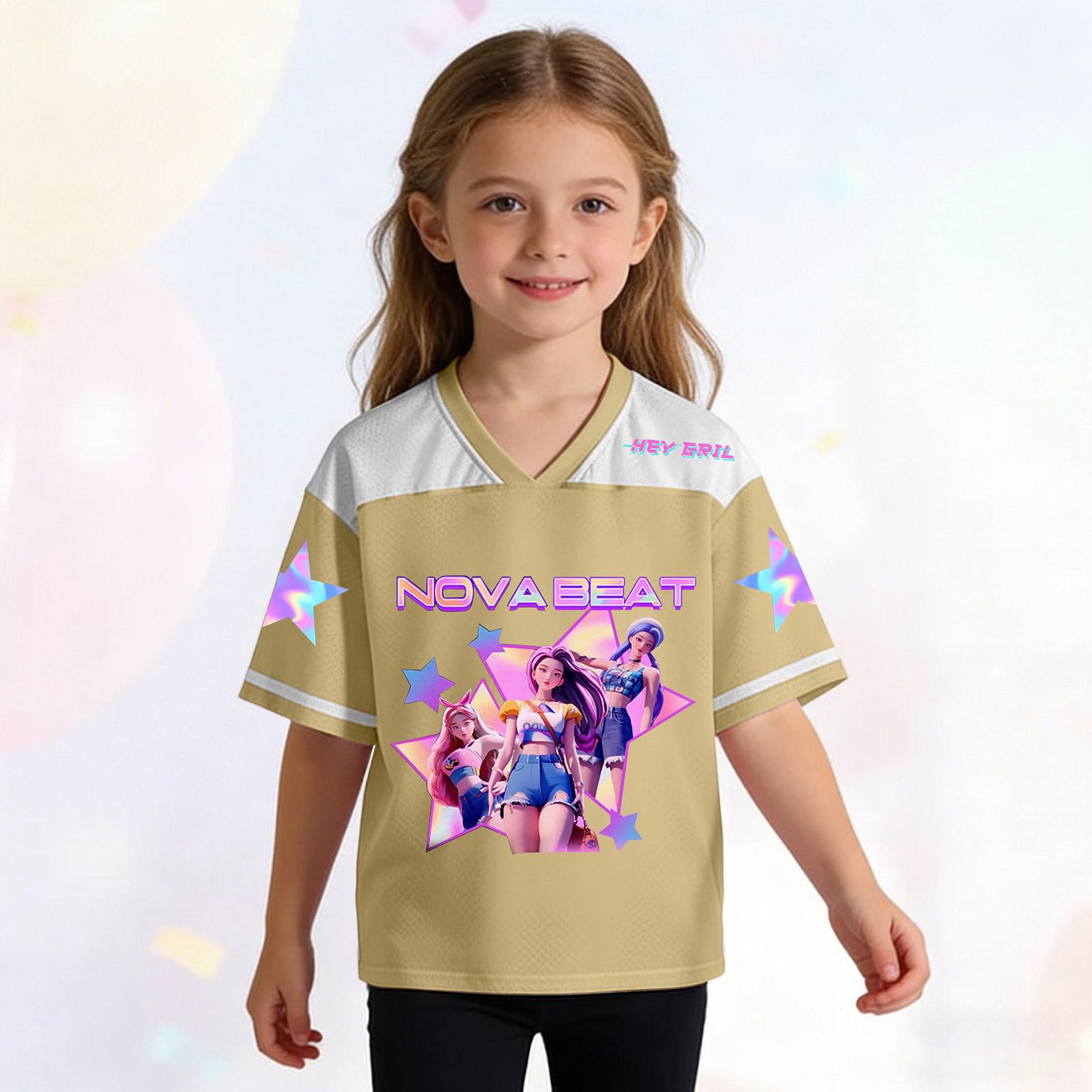 

Children s Fashion Printed V Neck Short Sleeved Pullover Top For Girl 160