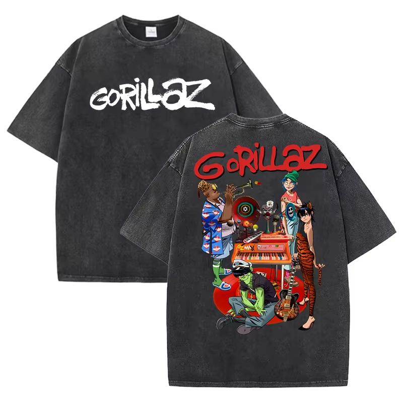 Gorillaz Print T-shirts for Women Men Short Sleeve Round Neck Tee Shirts Personalized Graphic Washed Cotton T Shirt Tops