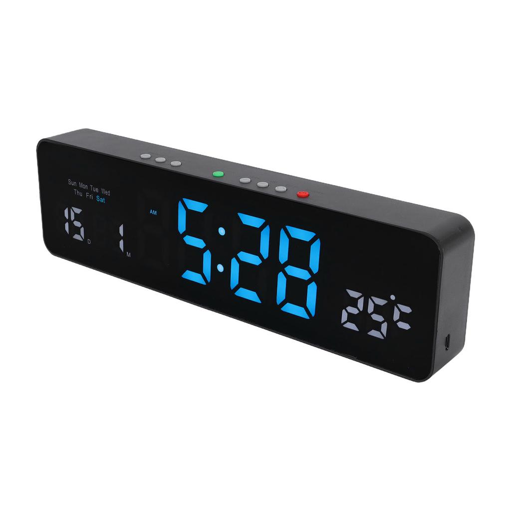 LED Digital Clock Desktop Or Wall Mount Electronic Alarm Clock for Bedroom Living Room Blue White Display