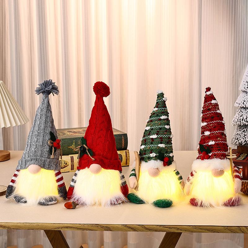 New Christmas Decoration Santa Claus Dwarf Knitted Hat Luminous Night Light Doll Ornament Christmas Gift