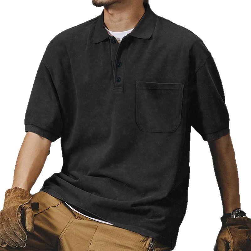 New Button Short Sleeve Men's T-shirt Summer Retro Loose Short Sleeve Men's T-shirt