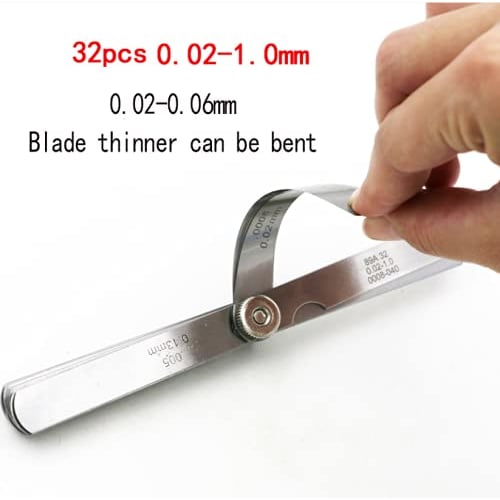 JUTOSU Thickness Gauge, 32-Piece Steel Feeler Gauge with Dual Marking, Metric & Imperial, 0.02-1mm Gap Measurement Tool