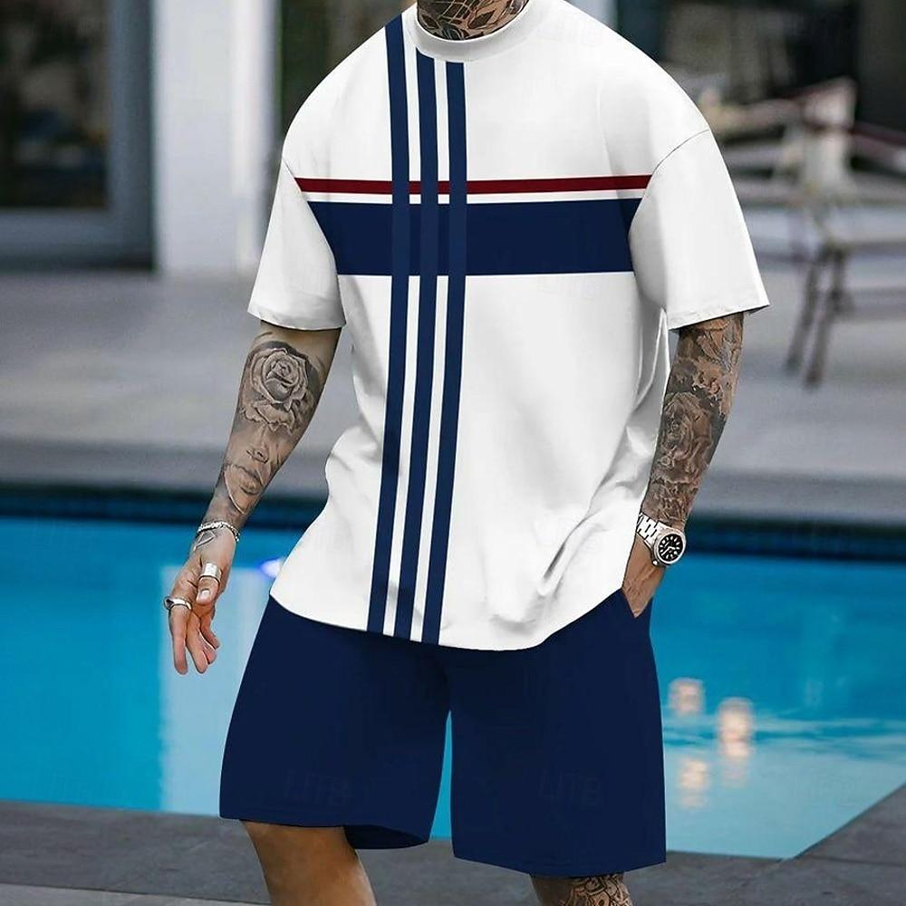 Men s Graphic Tees sets Summer Tops Short Sleeve Short Pants Crew Neck Sport Casual Outdoor Vacation Sport Summer S
