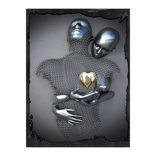Metal Figure Statue Posters Print Modern Lovers Sculpture Canvas Painting Wall Art Wall Pictures for Room Home Decoration No Frame